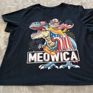 Meowica T-Shirt American Cat Dinosaur Patriotic T-Shirt Size XL